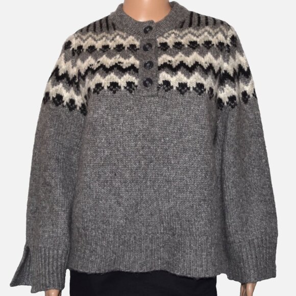 ZARA Alpaca Blend Fair Isle Relaxed Fit Button Sweater Size S - Picture 1 of 7